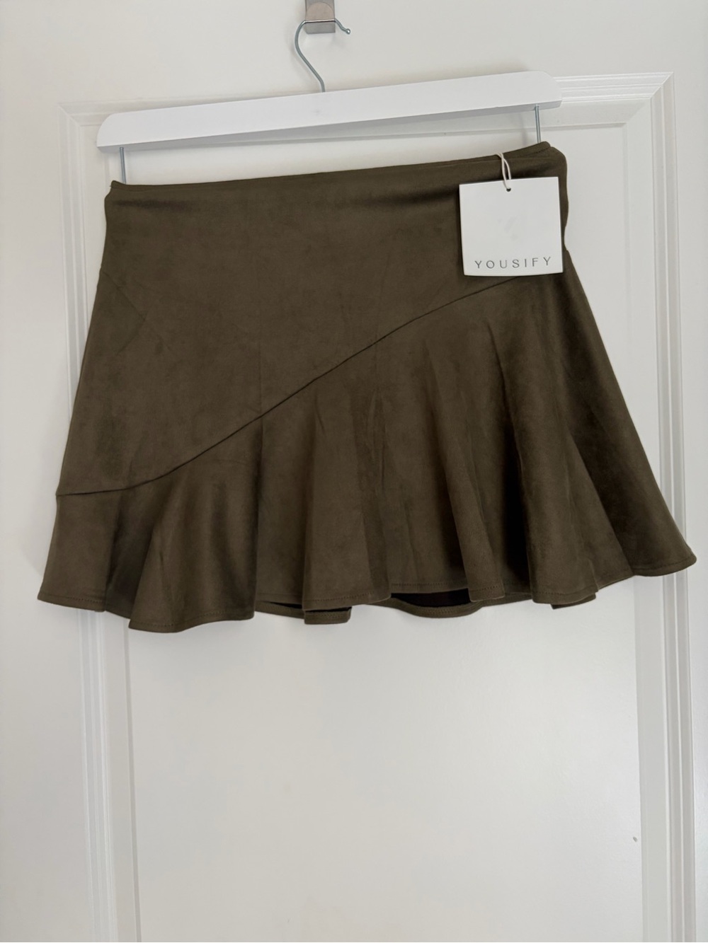 Yousify Olive Circle Skirt with Flared Hem